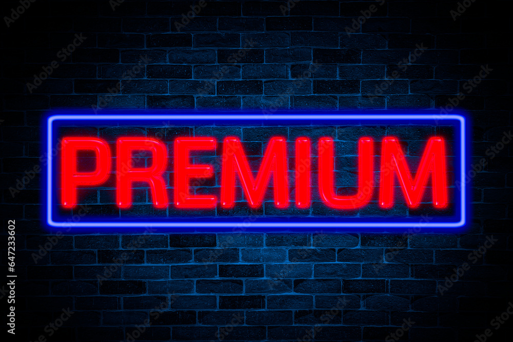 Obraz premium Premium neon banner on brick wall background.