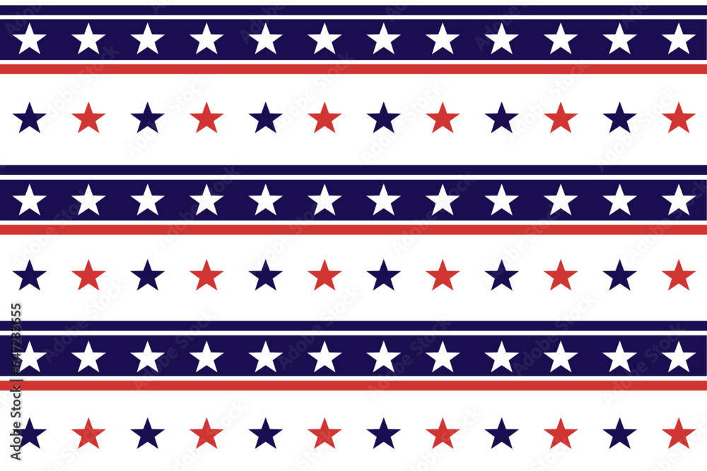 Fototapeta premium USA Flag Stars and Stripes Seamless Pattern, 4th of July Red, Blue, White Stars and Lines Background for Celebration Holiday, American President Day, memorial day, Vector Illustration
