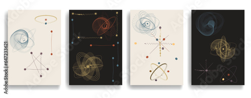 Vintage posters with atomic design elements . Mid century modern . Wall art , home deco . Vector abstract shape.