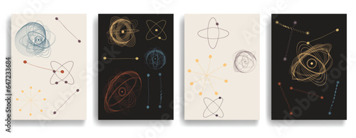 Vintage posters with atomic design elements . Mid century modern . Wall art , home deco . Vector abstract shape.