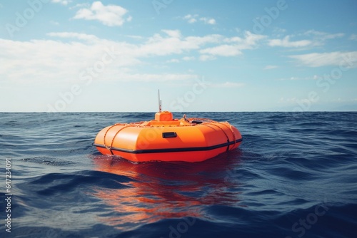 Floating life-saving equipment on the sea, aiding in water rescue efforts. Generative AI