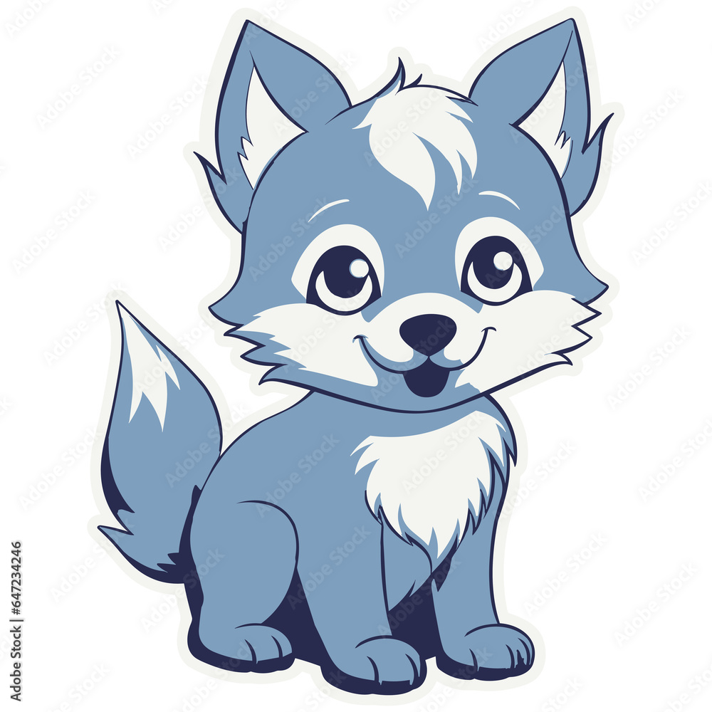 Cute wolf sticker, isolated on transparent background, Ai Generated. Cute wolf sticker, isolated on transparent background, Ai Generated.