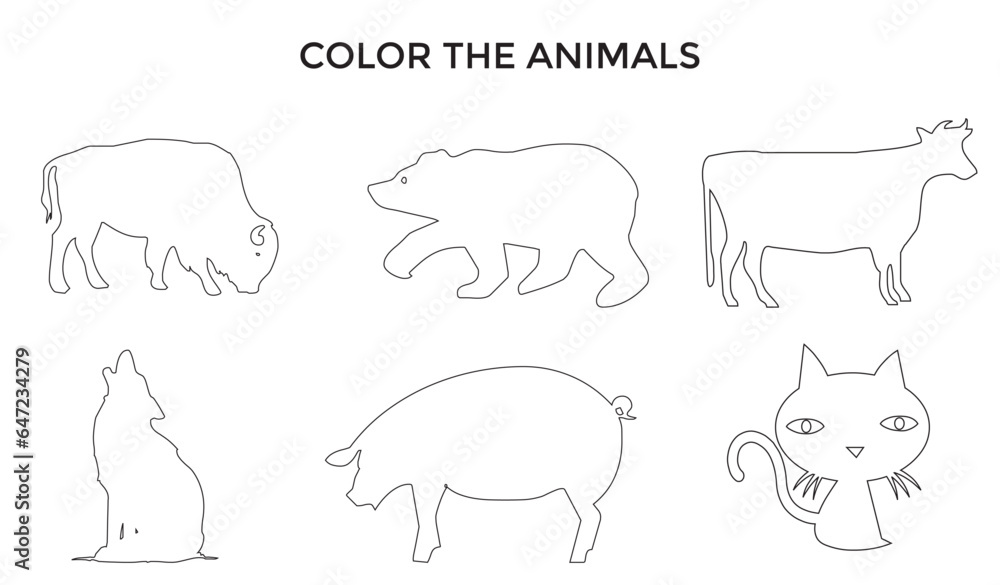 An exercise file to color the animals. Exercise for kids. A set of animals. Coloring book design. Print and color the following. An exercise file to color the animals. Exercise for kids. A set of animals. Coloring book design. Print and color the following.
