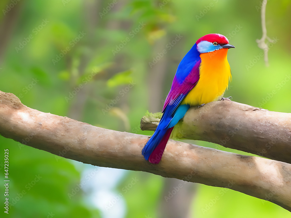 a colorful bird sits on a branch in the forest a colorful bird sits on a branch in the forest