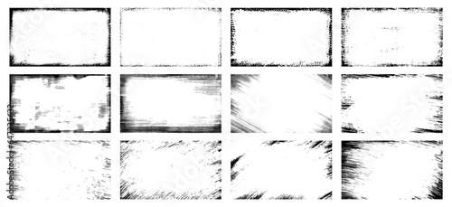 set of grunge frame textures and backgrounds. Overlay textures set stamp with grunge effect. Set of different distressed black grain texture. Distress overlay vector textures.	