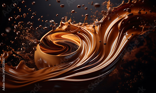 Coffee liquid swirls like a tornado with coffee beans  detailed photography for advertising elements and design elements