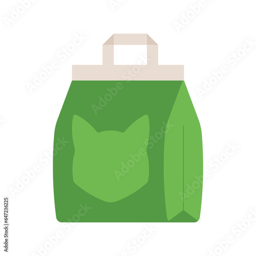 Cat litter. Plastic bag with handles - package of cat litter for a pets toilet tray. Minimalist vector illustration