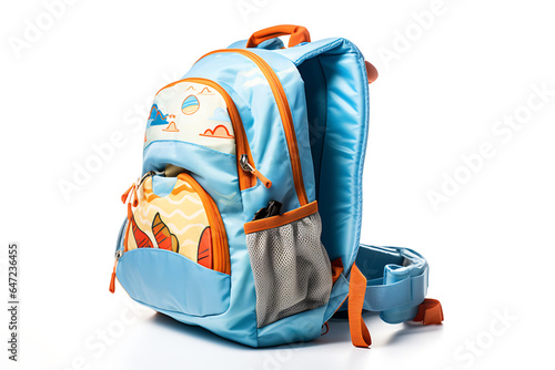 childish school backpacks and schoolbags. Colorful schoolbags on white background. generative ai