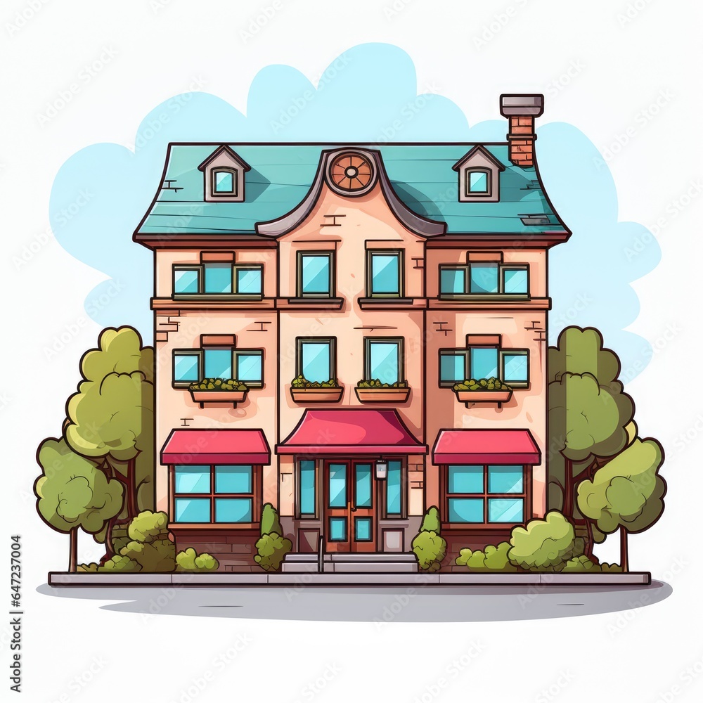 Cute Hotel with cartoon style isolated on a white background Cute Hotel with cartoon style isolated on a white background