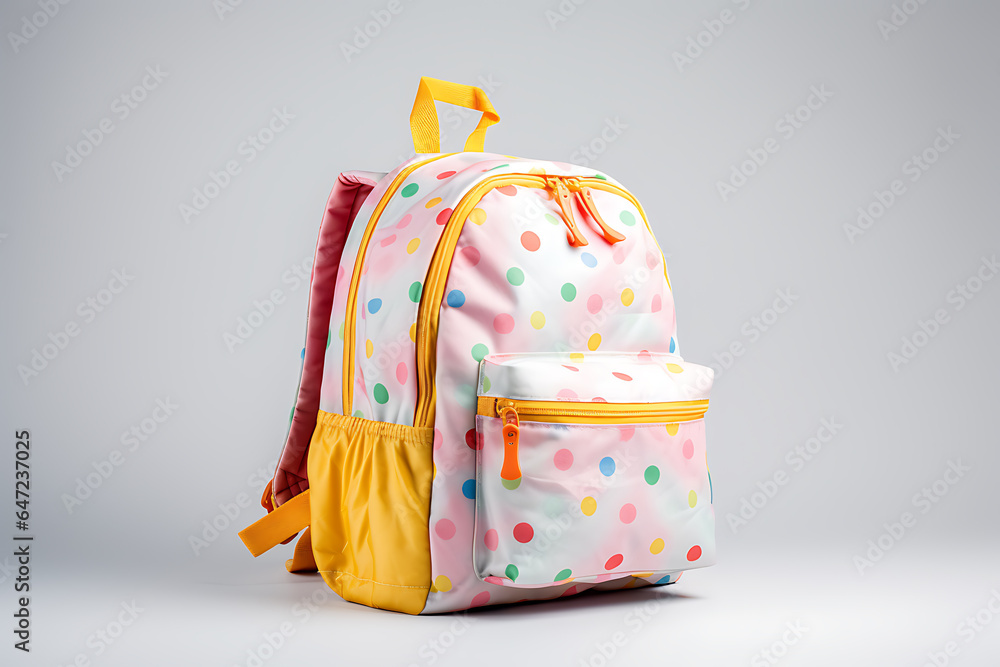 childish school backpacks and schoolbags. Colorful schoolbags on white background. generative ai childish school backpacks and schoolbags. Colorful schoolbags on white background. generative ai
