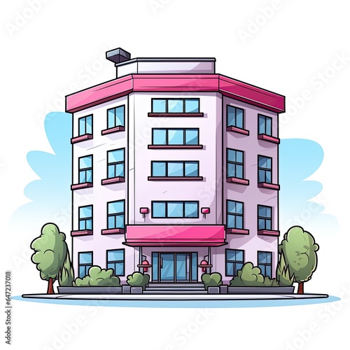 Cute Hotel with cartoon style isolated on a white background