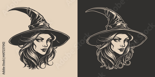 Leinwand Poster Vintage retro Halloween witch magic wisard female girl woman spooky scary horror element