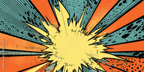 Set of vintage retro comics cartoon book cover sunburst boom explosion boom. Can be used for graphic design or illustration. Graphics style. vector