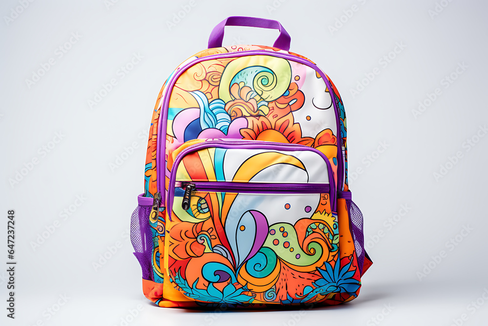 childish school backpacks and schoolbags. Colorful schoolbags on white background. generative ai childish school backpacks and schoolbags. Colorful schoolbags on white background. generative ai