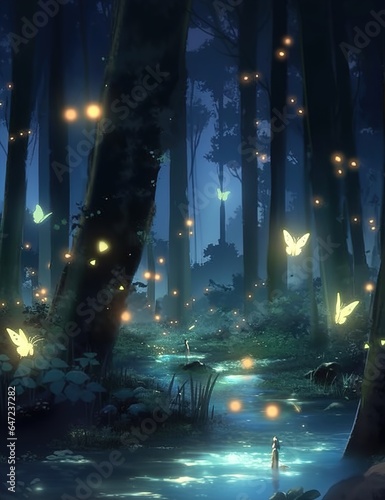 The forest at night often comes alive with the enchanting presence of glowing fireflies. These bioluminescent insects light up the darkness with their soft, flickering lights, creating a mesmerizing s