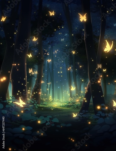 The forest at night often comes alive with the enchanting presence of glowing fireflies. These bioluminescent insects light up the darkness with their soft, flickering lights, creating a mesmerizing s