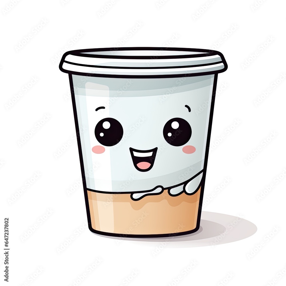 Cute Paper cup with cartoon style isolated on a white background Cute Paper cup with cartoon style isolated on a white background