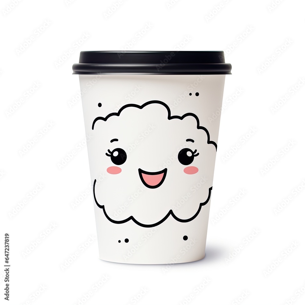Cute Paper cup with cartoon style isolated on a white background Cute Paper cup with cartoon style isolated on a white background