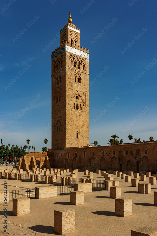 Morocco. Marrakesh. The minaret of the Koutoubia mosque 
