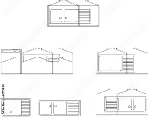 Vector sketch illustration architectural design Kitchen set kitchen cupboard diagram