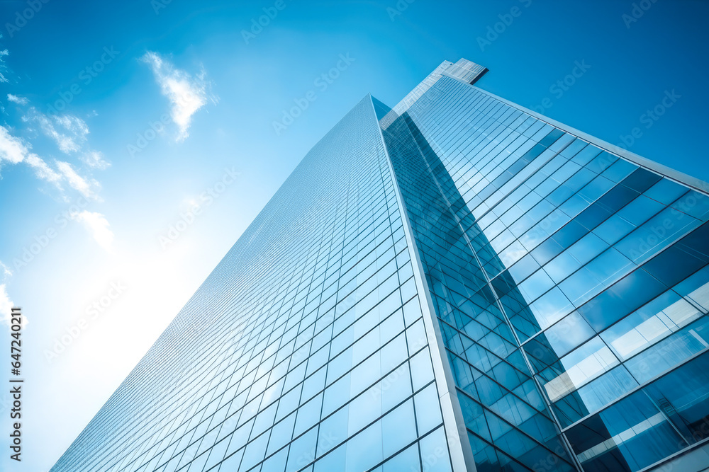Closeup of urban corporate skyscraper shot from side towards a blue sky, business inner city concept Closeup of urban corporate skyscraper shot from side towards a blue sky, business inner city concept