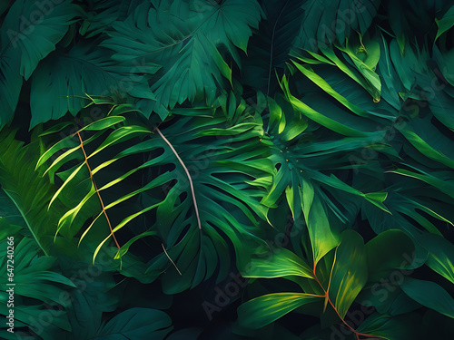 Tropical leaf forest glow in the dark background AI Generated