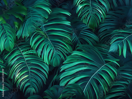 Tropical leaf forest glow in the dark background AI Generated
