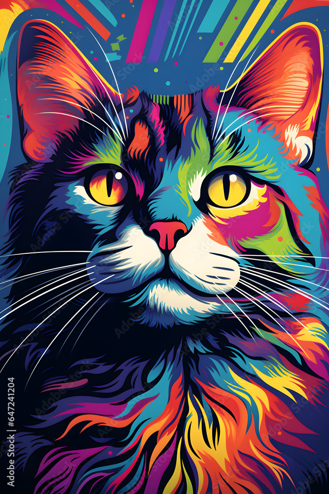 Couverture de livre illustration d'un chat multicolores » IA générative
