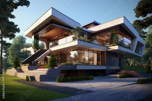 3d beautiful residential house render © Tymofii