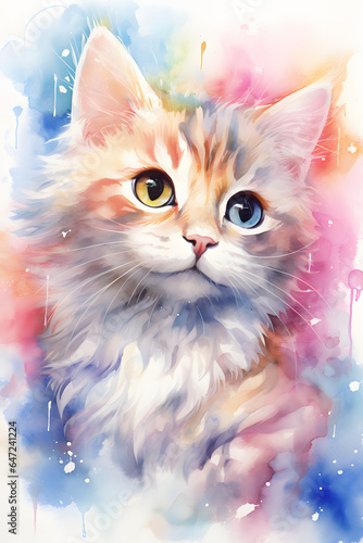 Couverture de livre à l'aquarelle d'un mignon bébé chat coloré » IA générative