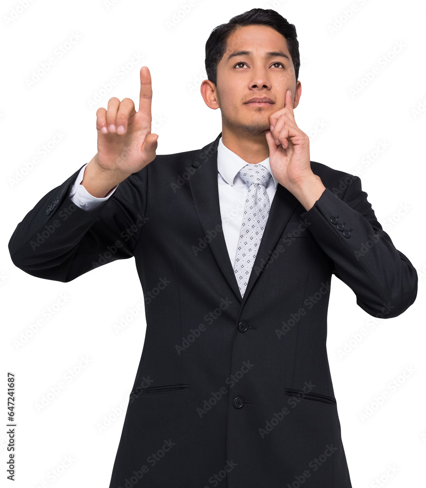 Digital png photo of biracial businessman pointing on transparent background Digital png photo of biracial businessman pointing on transparent background