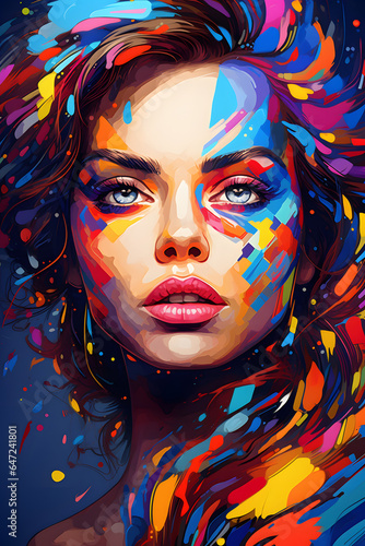 Couverture de livre illustration d'un visage de femme aux touches multicolores » IA générative