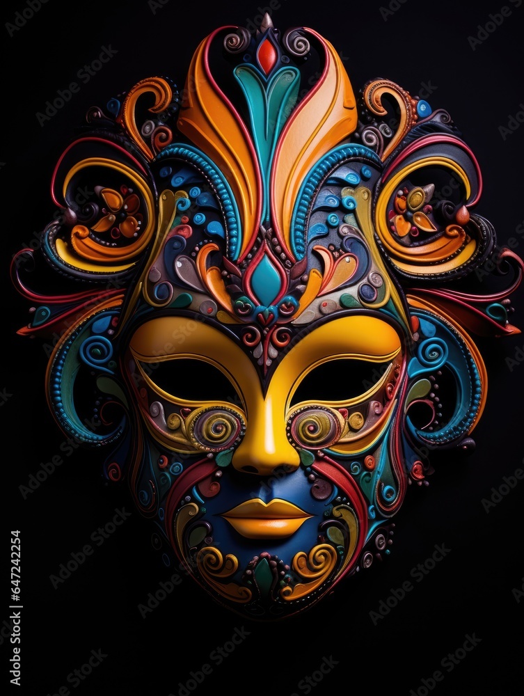 A colorful mask on a black background A colorful mask on a black background