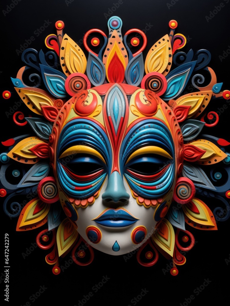 Naklejka premium A colorful mask on a black background ai generated