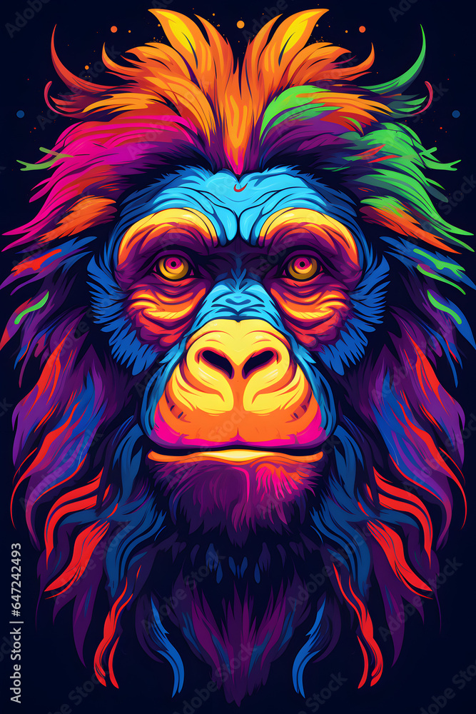 Couverture de livre illustration d'un singe aux poils colorés » IA générative