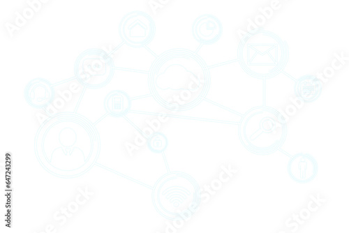 Digital png illustration of network of connections with icons on transparent background