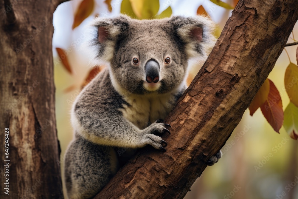 Naklejka premium A koala sits on a tree branch