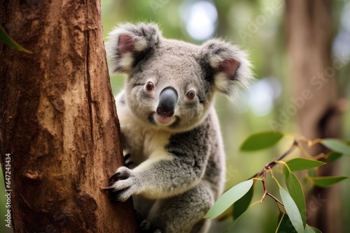 A koala sits on a tree branch