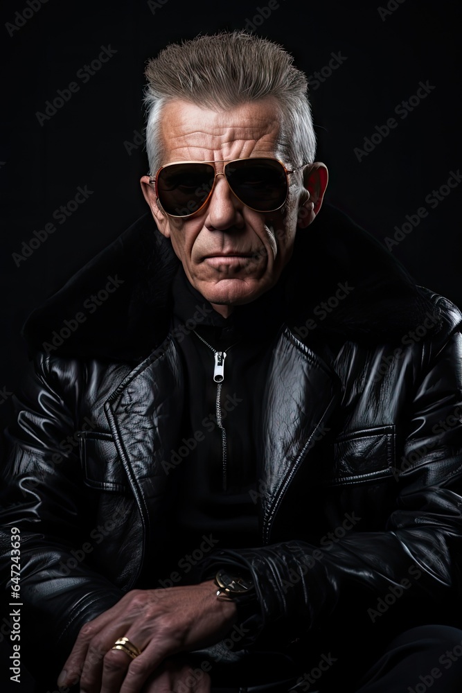 Fototapeta premium A man in a black jacket and sunglasses
