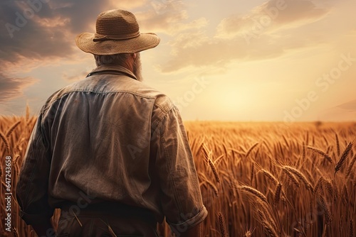 A man in a hat standing in a field of wheat © Tymofii