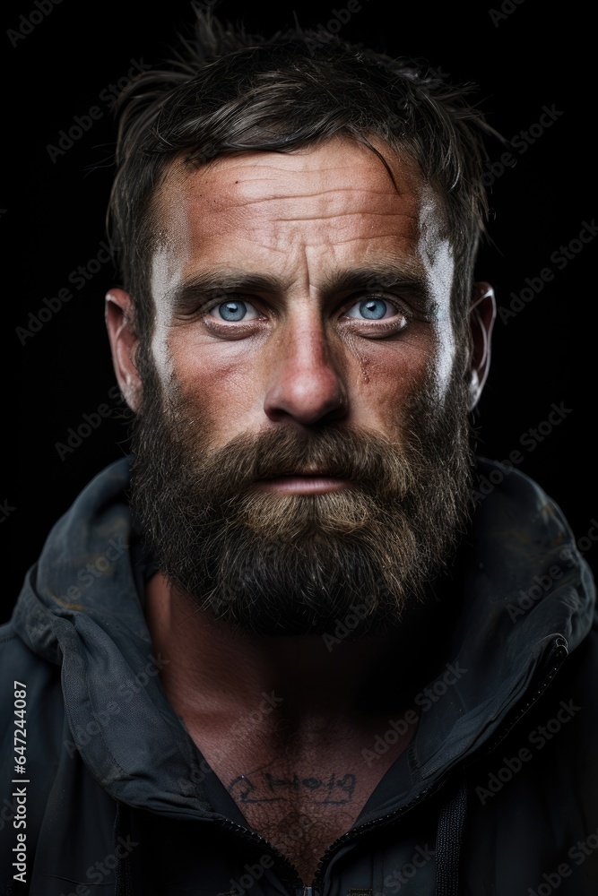 A man with blue eyes and a beard A man with blue eyes and a beard