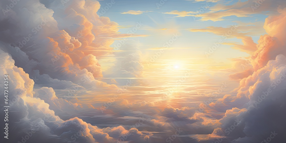 A painting of a sky filled with clouds - obrazy, fototapety, plakaty 