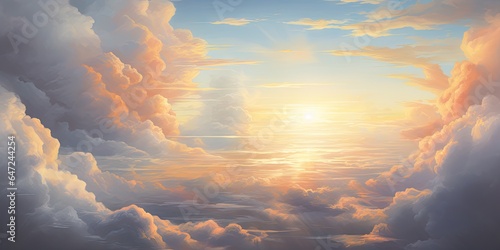 A painting of a sky filled with clouds photo