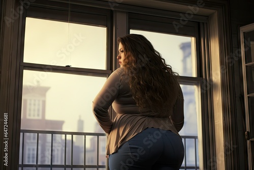 A plus size woman standing in front of window © Tymofii