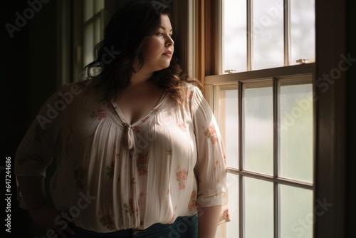 A plump plus size woman standing in front of window Free Download A plump plus size woman standing in front of window - GFXLoad