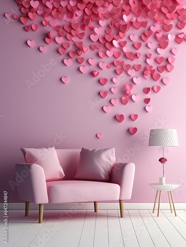 A room with a lot of pink hearts on the wall ai generated