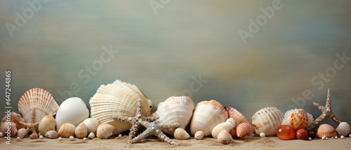 A row of seashells and pearls on a wall ai generated