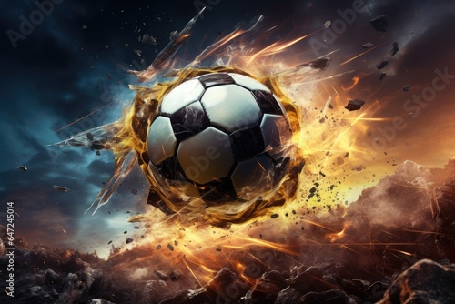 A soccer ball is being hit by a net