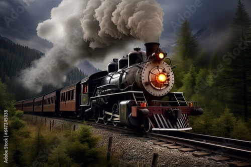 A steam engine train traveling