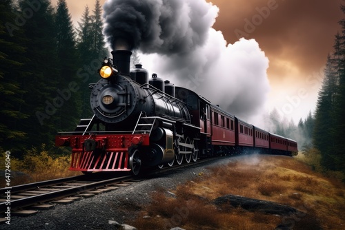 A steam engine train traveling